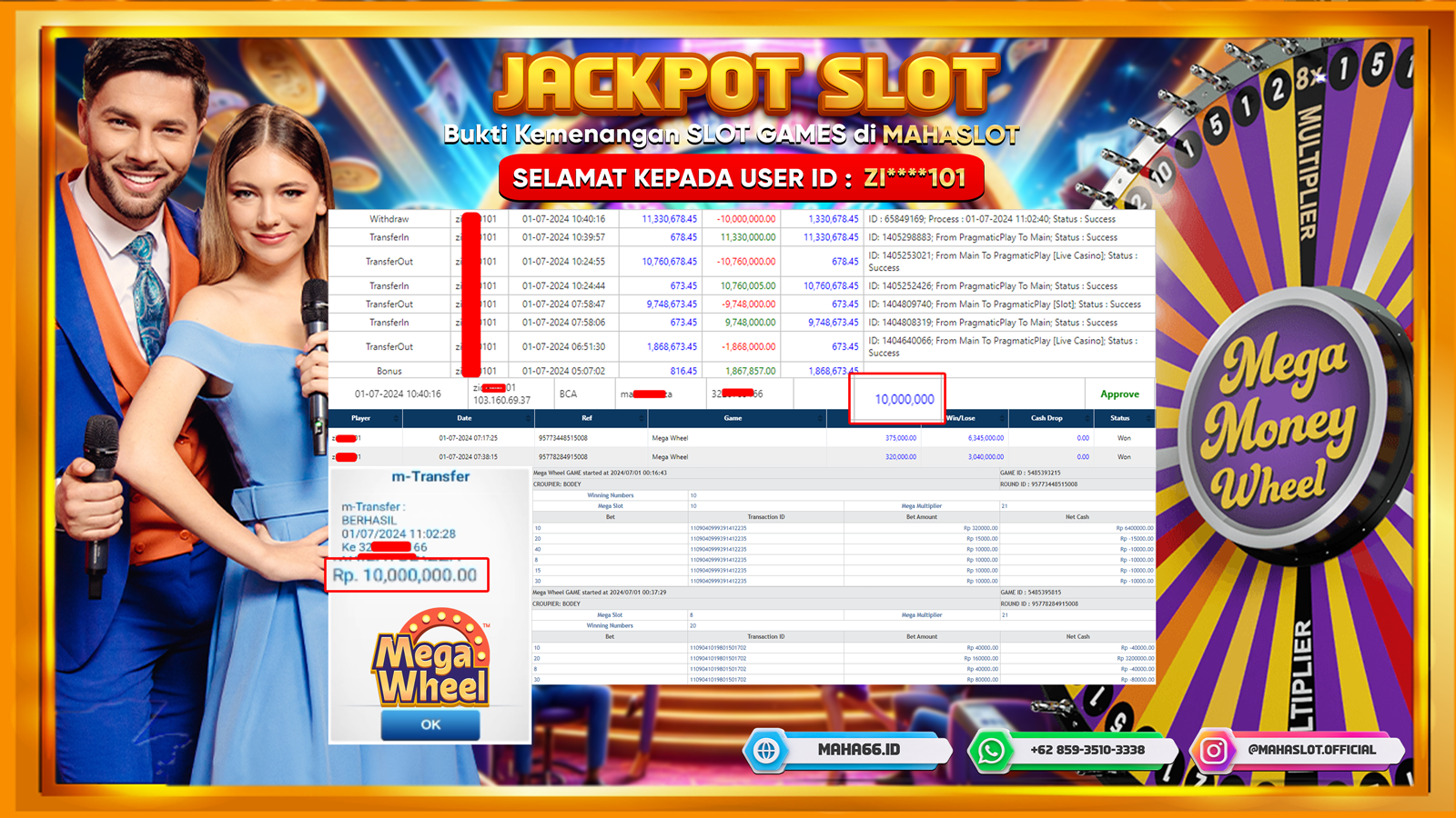 MAHASLOT JACKPOT LIVE CASINO MEGA WHEEL Rp. 10.000.000,- LUNAS