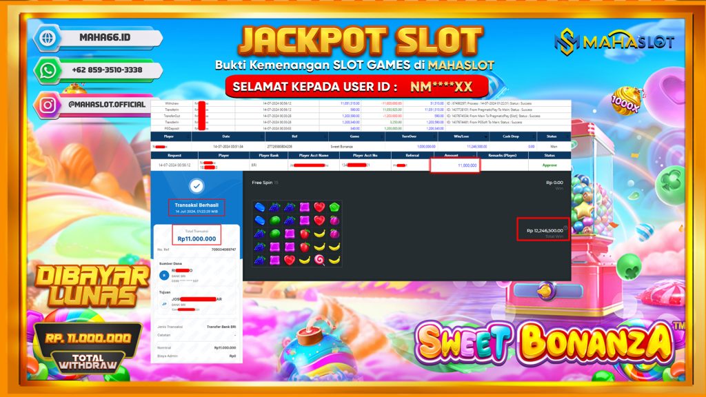 MAHASLOT JACKPOT SLOT SWEET BONANZA Rp. 11.000.000,- LUNAS