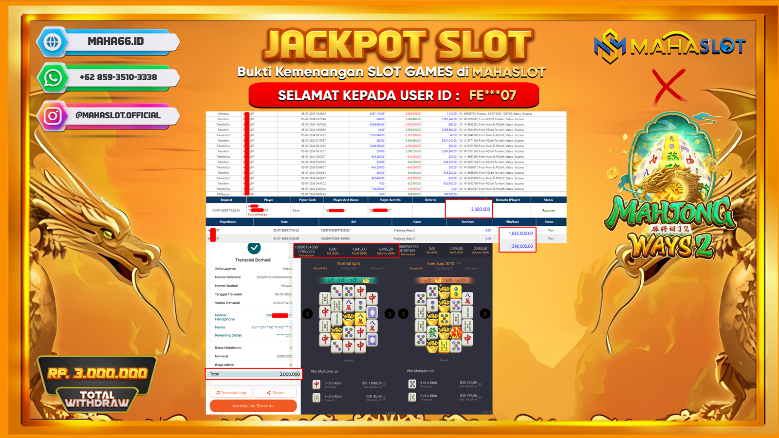 MAHASLOT JACKPOT SLOT MAHJONG WAYS 2 Rp. 3.000.000,- LUNAS