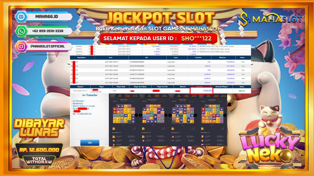 MAHASLOT JACKPOT SLOT LUCKY NEKO Rp. 12.600.000,- LUNAS