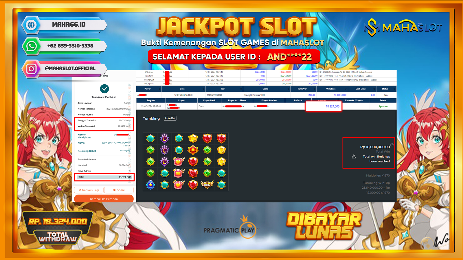 MAHASLOT JACKPOT SLOT STARLIGHT PRINCES X1000 Rp. 18.324.000,- LUNAS