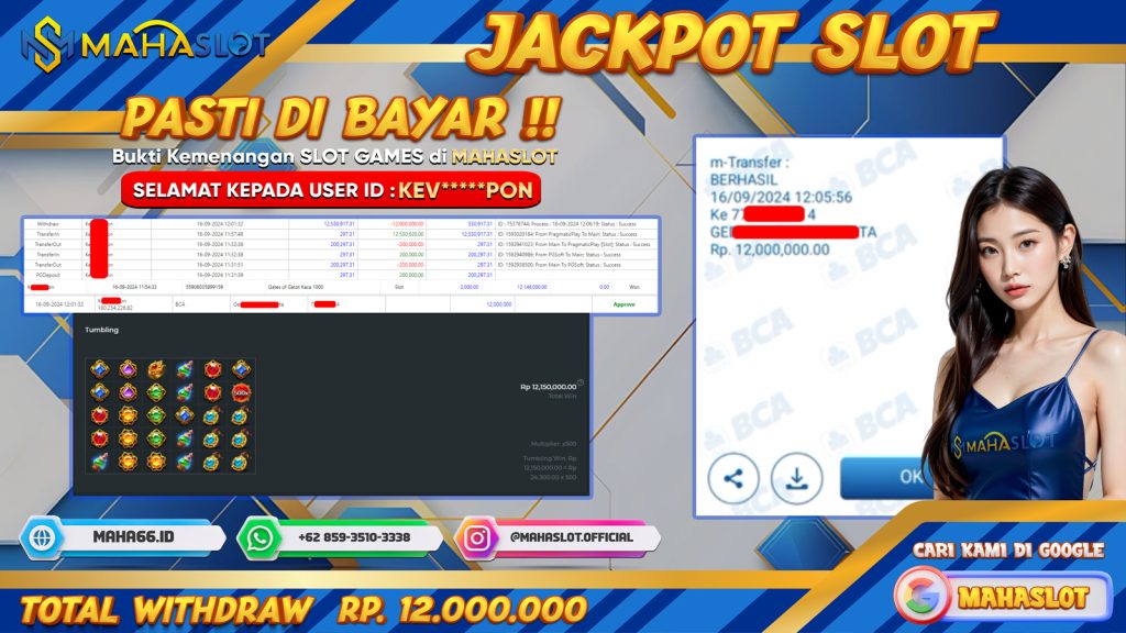 MAHASLOT JACKPOT SLOT GATES OF GATOT KACA X1000 Rp. 12.000.000,- LUNAS